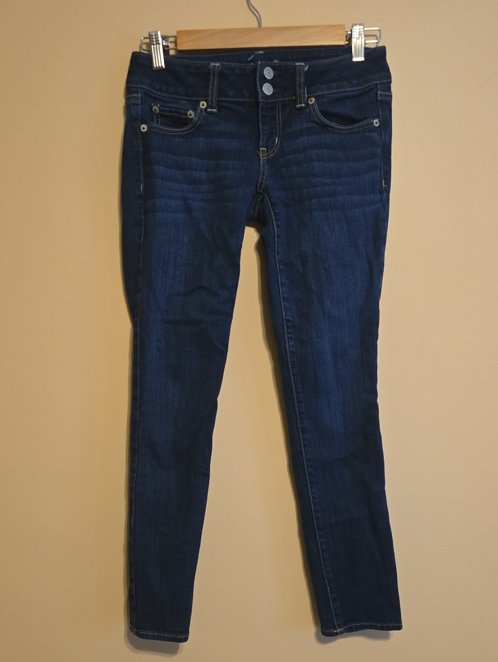 American Eagle Jeans Women's Size 0 Short 0S Blue Super Skinny Double Button